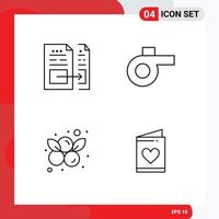 Mobile Interface Line Set of 4 Pictograms of account blueberry file whistle card Editable Vector Design Elements