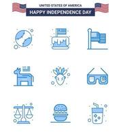 Group of 9 Blues Set for Independence day of United States of America such as american political usa american usa Editable USA Day Vector Design Elements