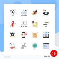 16 Universal Flat Color Signs Symbols of camera cam water spaceship launch Editable Pack of Creative Vector Design Elements