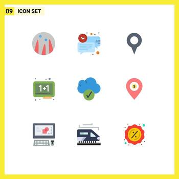 9 Flat Color concept for Websites Mobile and Apps cloud school geo location eraser board Editable Vector Design Elements