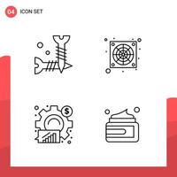 Pack of 4 Universal Outline Icons for Print Media on White Background Creative Black Icon vector background