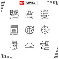 9 Icons Line Style Grid Based Creative Outline Symbols for Website Design Simple Line Icon Signs Isolated on White Background 9 Icon Set Creative Black Icon vector background