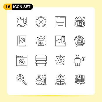 Set of 16 Vector Outlines on Grid for assistant park remove water slide search Editable Vector Design Elements