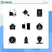 Modern 9 solid style icons Glyph Symbols for general use Creative Solid Icon Sign Isolated on White Background 9 Icons Pack Creative Black Icon vector background