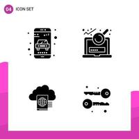 Glyph Icon set Pack of 4 Solid Icons isolated on White Background for responsive Website Design Print and Mobile Applications Creative Black Icon vector background