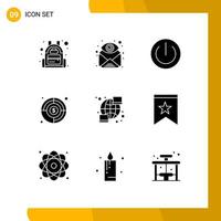 9 Solid Glyph concept for Websites Mobile and Apps global target button goal power Editable Vector Design Elements