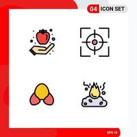 Mobile Interface Filledline Flat Color Set of 4 Pictograms of apple bikini healthy focus clothing Editable Vector Design Elements