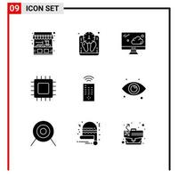 9 Thematic Vector Solid Glyphs and Editable Symbols of remote hardware cloud gadget computers Editable Vector Design Elements