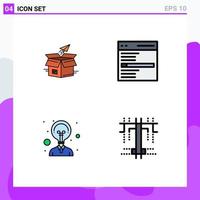 Mobile Interface Filledline Flat Color Set of 4 Pictograms of box interface product release startup user Editable Vector Design Elements