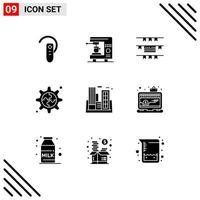 Modern Set of 9 Solid Glyphs Pictograph of polution factory machine gear creative Editable Vector Design Elements