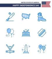 conjunto moderno de 9 azules y símbolos en el día de la independencia de estados unidos, como la fiesta de instrumentos, globos del día de estados unidos, elementos de diseño vectorial editables del día de estados unidos vector