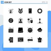 Set of 16 Modern UI Icons Symbols Signs for earth creative nation color wheel android Editable Vector Design Elements