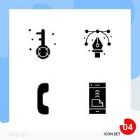Modern Pack of 4 Icons Solid Glyph Symbols isolated on White Backgound for Website designing Creative Black Icon vector background