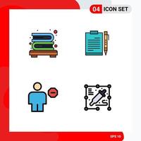 Modern Set of 4 Filledline Flat Colors and symbols such as bookcase sheet document file block Editable Vector Design Elements