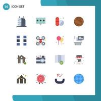 conjunto de colores planos de interfaz móvil de 16 pictogramas de diseño de ux de tableta de estructura alámbrica de cámara paquete editable de elementos de diseño de vectores creativos