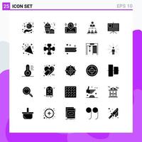 conjunto de 25 iconos modernos de ui símbolos signos para la organización de la empresa mapa trabajo en equipo cine elementos de diseño vectorial editables vector