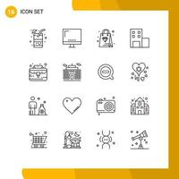 Pack of 16 creative Outlines of portfolio business case monitor university education Editable Vector Design Elements