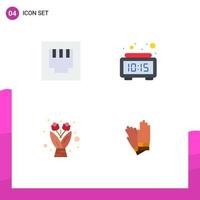 Editable Vector Line Pack of 4 Simple Flat Icons of ethernet gloves clock flower construction Editable Vector Design Elements