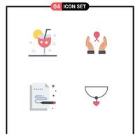 Pack of 4 creative Flat Icons of beverage creative glass breast cancer painting Editable Vector Design Elements