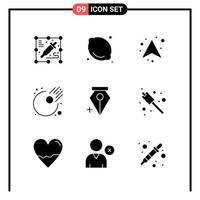 conjunto de 9 iconos de estilo sólido para web y símbolos de glifos móviles para imprimir signos de iconos sólidos aislados en fondo blanco 9 conjunto de iconos fondo de vector de icono negro creativo