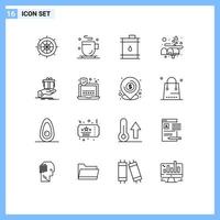 Set of 16 Modern UI Icons Symbols Signs for surprise mail barrel love box Editable Vector Design Elements