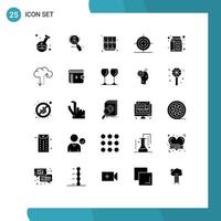 Pack of 25 creative Solid Glyphs of design open hunting locker learn Editable Vector Design Elements