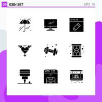 Modern Set of 9 Solid Glyphs and symbols such as gym dumbbell app diet wings Editable Vector Design Elements