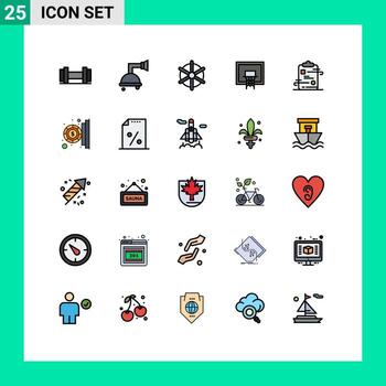 25 Universal Filled line Flat Colors Set for Web and Mobile Applications paper document wheel clipboard pole Editable Vector Design Elements