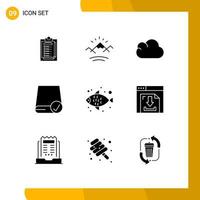 Editable Vector Line Pack of 9 Simple Solid Glyphs of sea food gadget cloud drive connected Editable Vector Design Elements