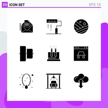 Set of 9 Vector Solid Glyphs on Grid for test vertical programing center strong hair Editable Vector Design Elements