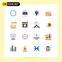 User Interface Pack of 16 Basic Flat Colors of medical folder technology document heart Editable Pack of Creative Vector Design Elements