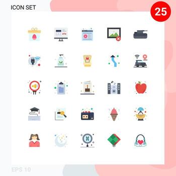 paquete de interfaz de usuario de 25 colores planos básicos de elementos de diseño vectorial editables del sitio web de imagen de error de fotografía militar vector