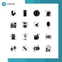 Set of 16 Commercial Solid Glyphs pack for teller economy globe business coffee Editable Vector Design Elements