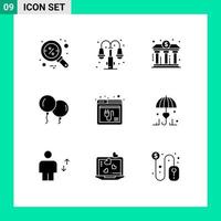 Group of 9 Modern Solid Glyphs Set for internet spring bank fly finance Editable Vector Design Elements