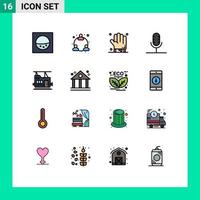 Flat Color Filled Line Pack of 16 Universal Symbols of bank train scary bullet microphone Editable Creative Vector Design Elements