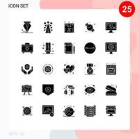 Modern Set of 25 Solid Glyphs Pictograph of play computer discount hand watch back to school Editable Vector Design Elements