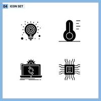 Pack of Modern Solid Glyphs Signs and Symbols for Web Print Media such as bulb processing business idea thermometer reporting Editable Vector Design Elements
