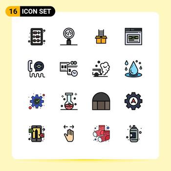 paquete de interfaz de usuario de 16 líneas básicas llenas de colores planos de página de búsqueda web de diseño subir elementos de diseño de vectores creativos editables