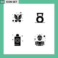 Set of 4 Modern UI Icons Symbols Signs for butterfly room dumbbell lift builder Editable Vector Design Elements