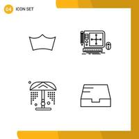 Set of 4 Modern UI Icons Symbols Signs for crown shower crypto currency tool park Editable Vector Design Elements