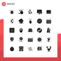 Set of 25 Commercial Solid Glyphs pack for monitor transfer bolt networking computing Editable Vector Design Elements