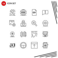 Pack of 16 Modern Outlines Signs and Symbols for Web Print Media such as box ui cv basic chat Editable Vector Design Elements