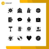 Set of 16 Commercial Solid Glyphs pack for mobile globe instrument computing world Editable Vector Design Elements