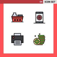 Mobile Interface Filledline Flat Color Set of 4 Pictograms of boat computers vehicles mobile gadget Editable Vector Design Elements