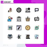 Mobile Interface Flat Color Filled Line Set of 16 Pictograms of user avatar browser message chat Editable Creative Vector Design Elements