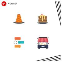 Pictogram Set of 4 Simple Flat Icons of cone canada roadblock cake chatting Editable Vector Design Elements