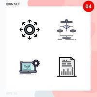 Pack of 4 Modern Filledline Flat Colors Signs and Symbols for Web Print Media such as network blueprint arrow data electronics Editable Vector Design Elements