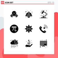 Set of 9 Vector Solid Glyphs on Grid for new dollar worker hat currency science Editable Vector Design Elements