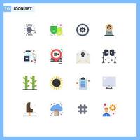 Pack of 16 Modern Flat Colors Signs and Symbols for Web Print Media such as medicine hotel gear security camera Editable Pack of Creative Vector Design Elements