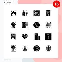 Pictogram Set of 16 Simple Solid Glyphs of image innovation webpage human mind signs Editable Vector Design Elements